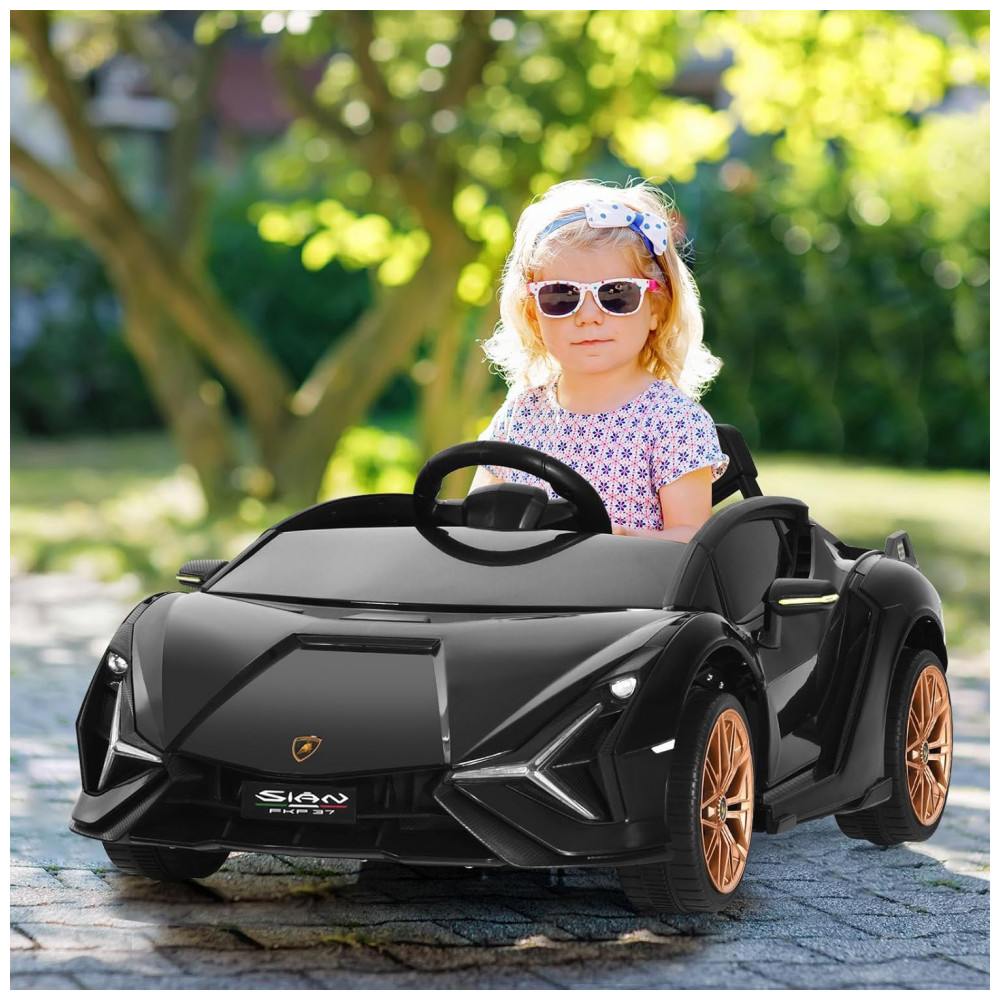 ECTQDT9D3BKF0B_1-1.jpg - Carro Elétrico Infantil Licenciado Lamborghini SIAN OLAKIDS Preto/Dourado 12V com Controle Remoto 2 Velocidades Suspensão e Bluetooth