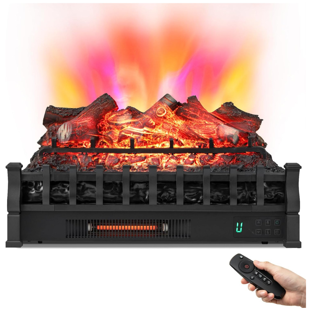 Lareira Elétrica Ecológica 26" 66cm com Controle Remoto, Temporizador, Cama de Brasa Realista, Cores e Brilho de Chama Ajustáveis, 110V 1500W, GOFLAME, Preta