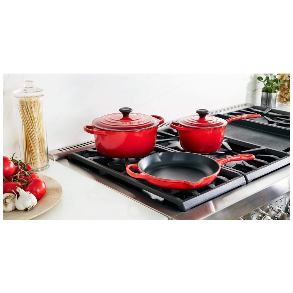 ECTQEHY02HA10B_3-1.jpg - Conjunto de Panelas e Frigideiras Antiaderentes de Ferro Fundido Esmaltado 5 Peças LE CREUSET MS1605 67SS Vermelho
