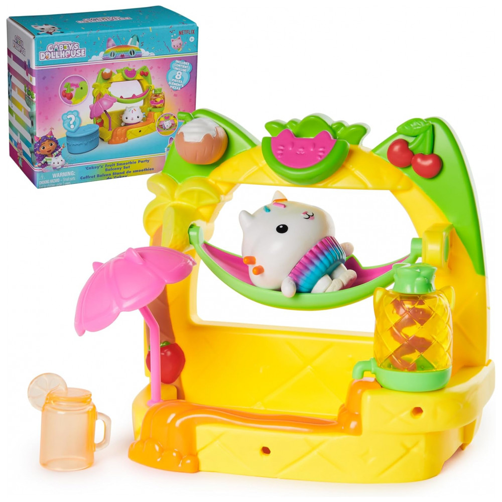 ECTQF1DZFPSC0B_0-2.jpg - Playset Balcony Cakeys Fruit Smoothie da Casa de Bonecas da Gabby 8 Peças com Figuras de Brinquedo Acessórios de Casa de Bonecas para Brincadeira