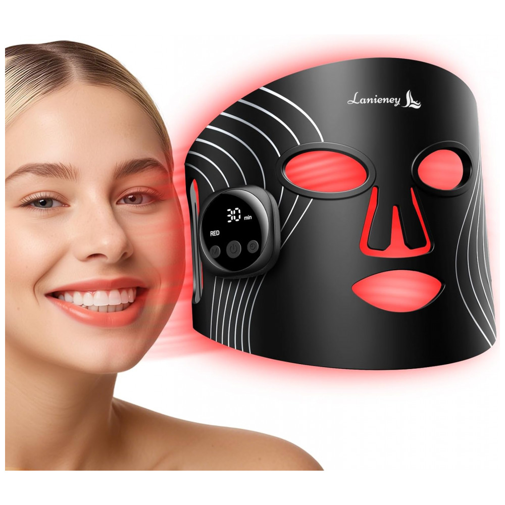 Máscara de Terapia de Luz Vermelha para o Rosto, Máscara Facial LED Sem Fio, Design Recarregável com Temporizador Ajustável e Display Digital para Cui