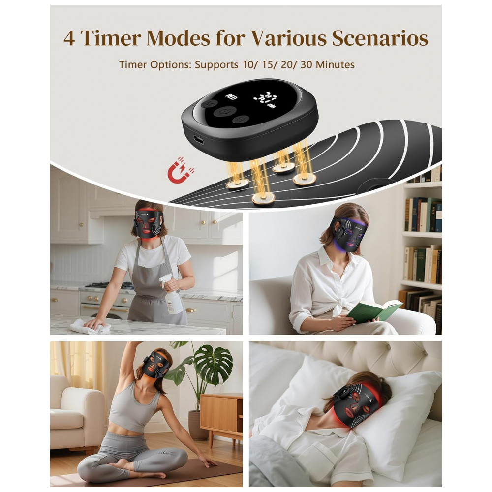 ECTQF353349F0B_4-1.jpg - Máscara de Terapia de Luz Vermelha para o Rosto, Máscara Facial LED Sem Fio, Design Recarregável com Temporizador Ajustável e Display Digital para Cui