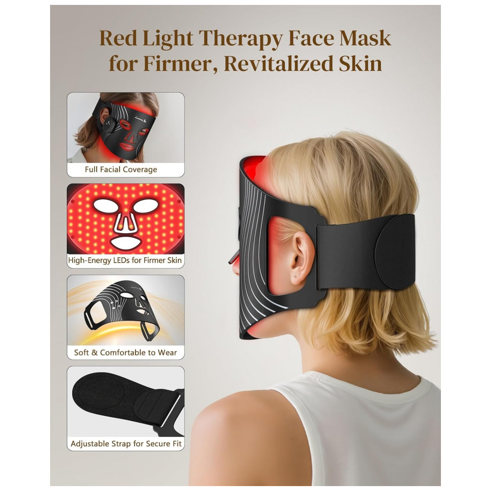 ECTQF353349F0B_5-1.jpg - Máscara de Terapia de Luz Vermelha para o Rosto, Máscara Facial LED Sem Fio, Design Recarregável com Temporizador Ajustável e Display Digital para Cui