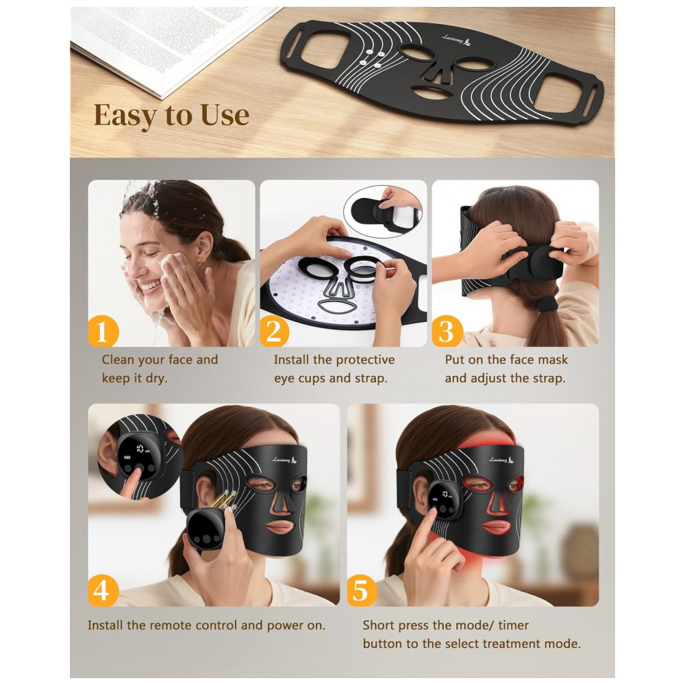 ECTQF353349F0B_6-1.jpg - Máscara de Terapia de Luz Vermelha para o Rosto, Máscara Facial LED Sem Fio, Design Recarregável com Temporizador Ajustável e Display Digital para Cui