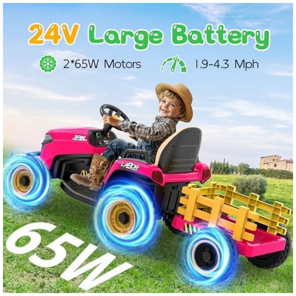 ECTQF4YDPQ1D0B_1-1.jpg - Trator Infantil Elétrico ANPABO Rosa 24V Trailer Basculante Removível Pneus EVA Controle Remoto com Som Realista e Bluetooth