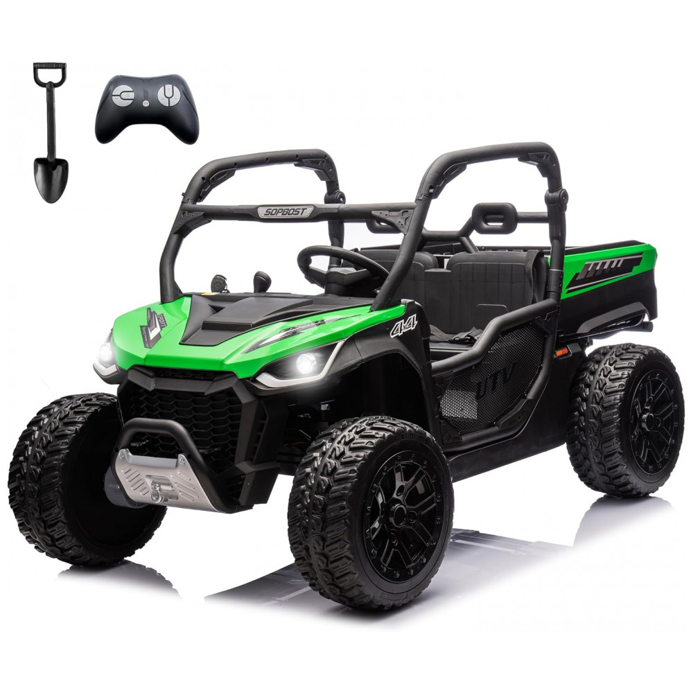 ECTQF59B9R6D0B_0-1.jpg - UTV Infantil Elétrico Sopbost Verde 24V 2 Lugares 4 Motores 75W Caçamba Grande Automática 4WD Pneus EVA Controle Bluetooth 10Ah