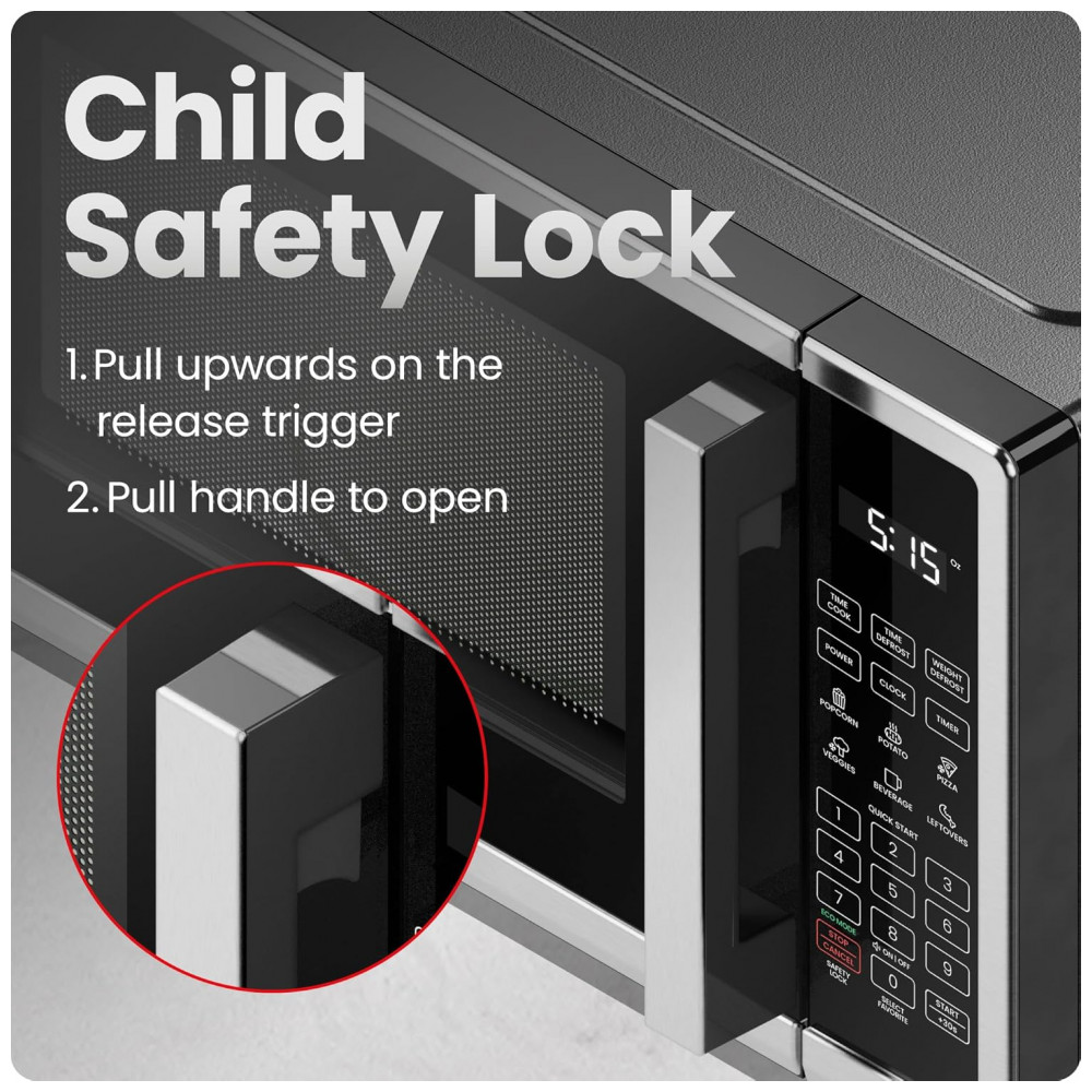 ECTQF5TVHN6C0B_3-1.jpg - Forno de Micro-ondas Chefman de Bancada 31 litros em Aço Inoxidável Digital de 1000 Watts com 6 Programas Automáticos, 10 Níveis de Potência, Mo