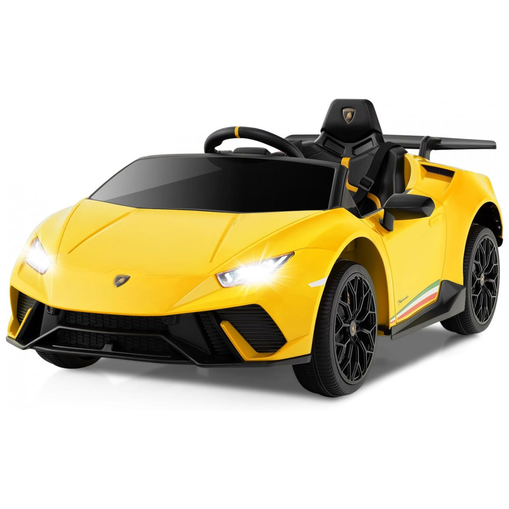 ECTQF6VHSCJD0B_0-1.jpg - Carro Elétrico Infantil Licenciado Lamborghini Huracan OLAKIDS Amarelo 12V com Controle Remoto 2 Velocidades Suspensão Bluetooth e USB