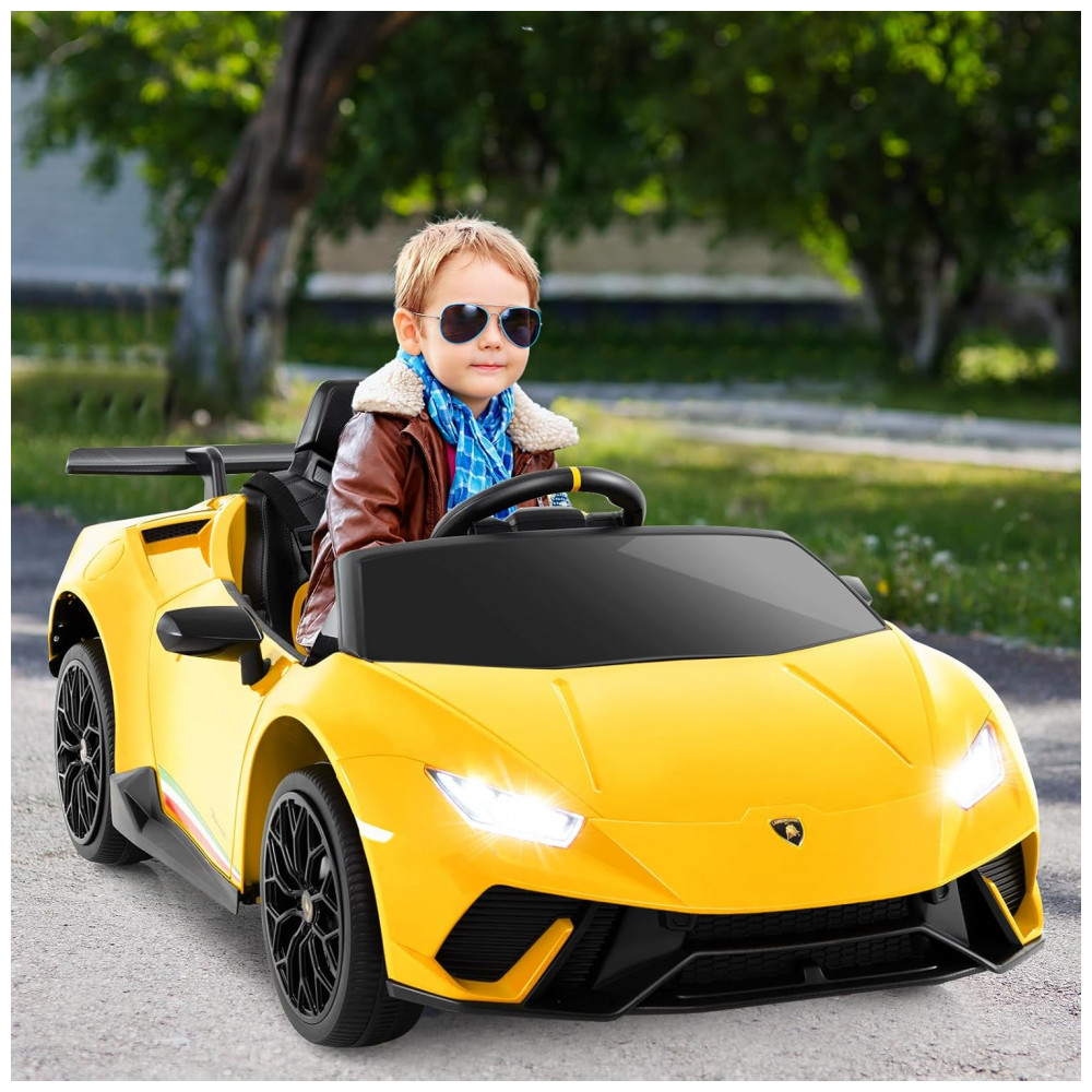 ECTQF6VHSCJD0B_1-1.jpg - Carro Elétrico Infantil Licenciado Lamborghini Huracan OLAKIDS Amarelo 12V com Controle Remoto 2 Velocidades Suspensão Bluetooth e USB