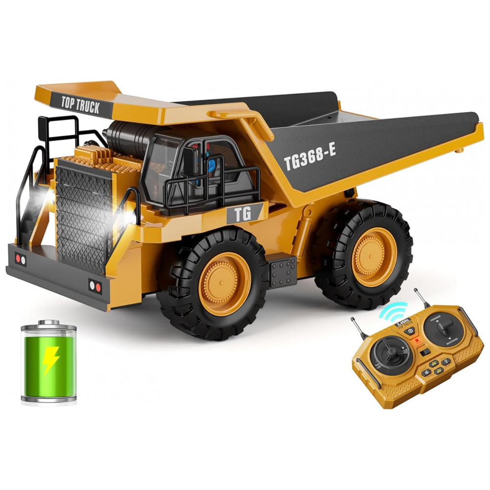 Caminhão de Brinquedo basculante RC, Controle Remoto de 9 Canais com Cama de Metal Iluminada, Bateria Recarregável, KIDMARKT