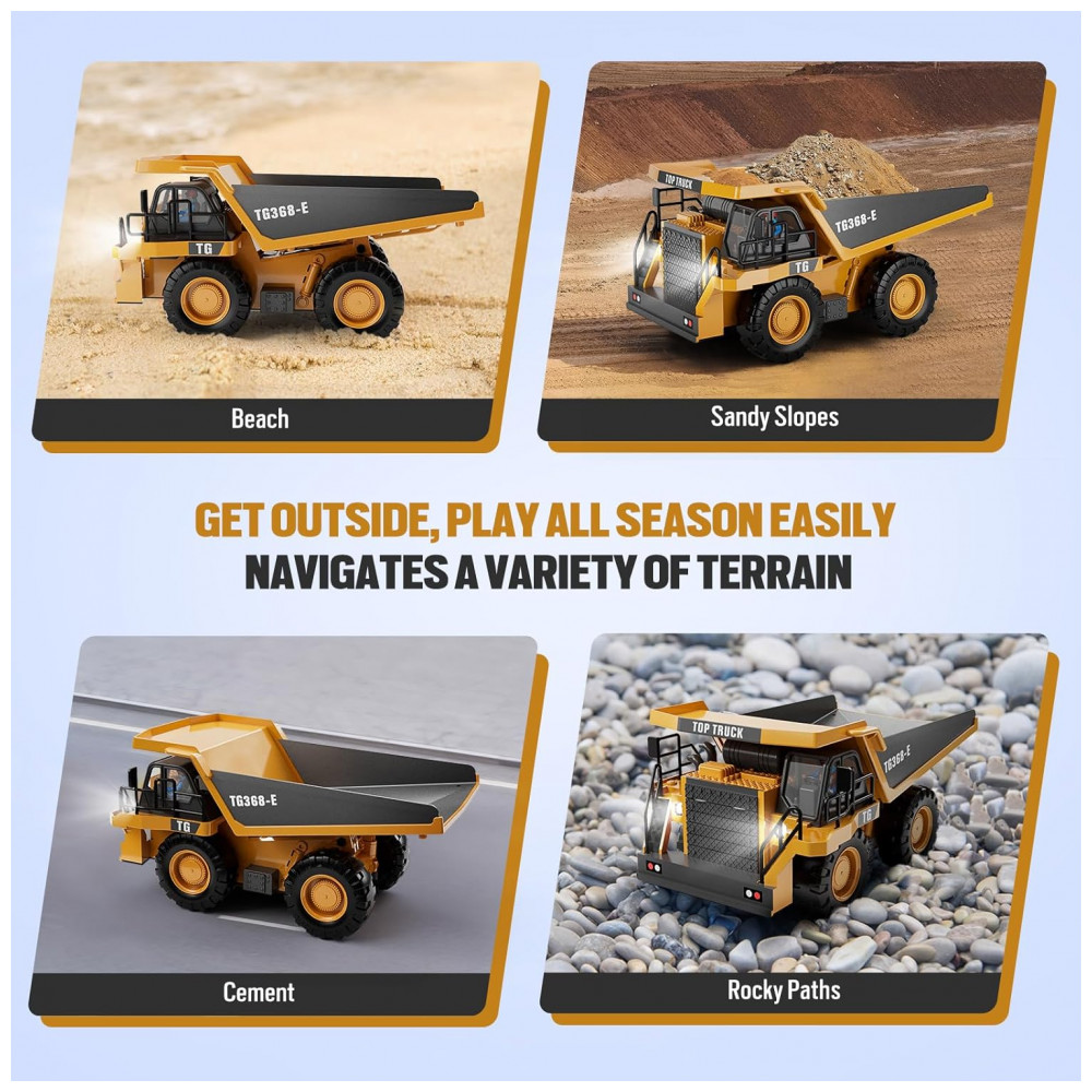 ECTQF851DJCC0B_5-1.jpg - Caminhão de Brinquedo basculante RC, Controle Remoto de 9 Canais com Cama de Metal Iluminada, Bateria Recarregável, KIDMARKT