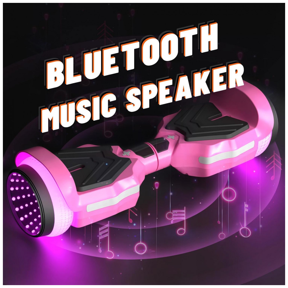 ECTQF89V856C0B_2-1.jpg - Hoverboard SIMATE com Luzes de LED Coloridas, Alto-falantes Bluetooth e Aplicativo, Motores Duplos de 250W, Velocidade Máxima de 13,7 km/h, Alcance Máxim