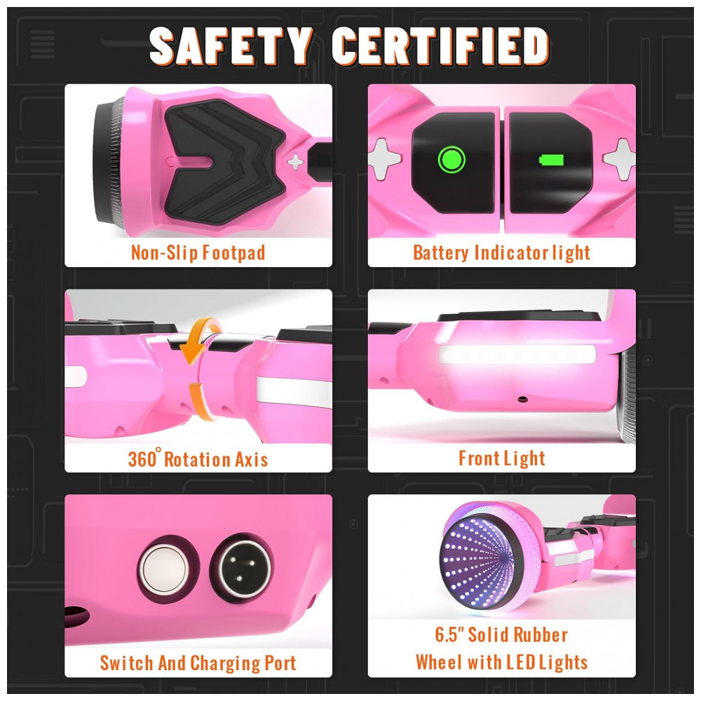 ECTQF89V856C0B_5-1.jpg - Hoverboard SIMATE com Luzes de LED Coloridas, Alto-falantes Bluetooth e Aplicativo, Motores Duplos de 250W, Velocidade Máxima de 13,7 km/h, Alcance Máxim