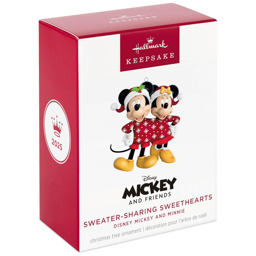 ECTQFCWBB3RD0B_6-1.jpg - Ornamento Hallmark Keepsake Natal 2025 Disney Mickey e Minnie Sweater-Sharing Sweethearts, Decoração Romântica para Fãs