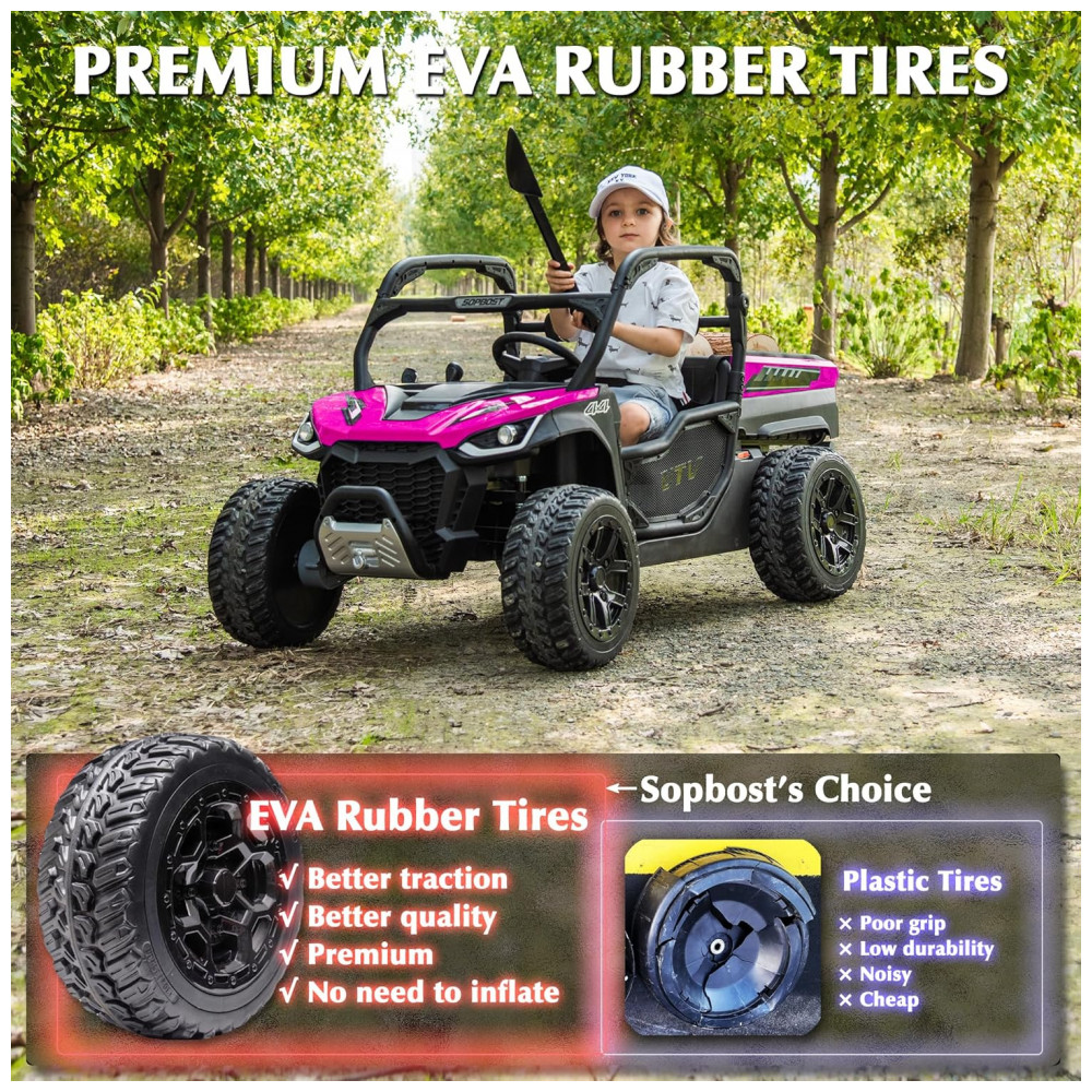 ECTQFDWVMPXD0B_1-1.jpg - UTV Infantil Elétrico Sopbost Rosa 24V 2 Lugares 4 Motores 75W Caçamba Grande Automática 4WD Pneus EVA Controle Bluetooth 10Ah