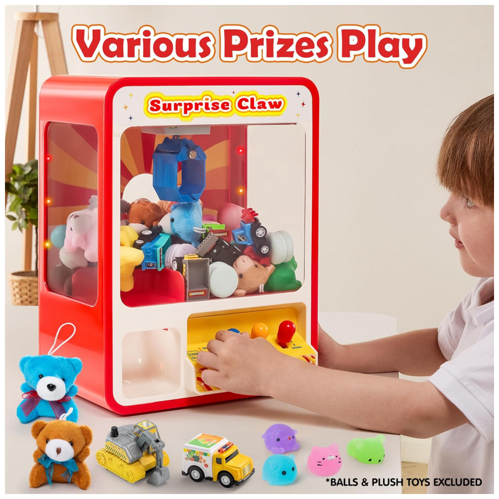 ECTQFHYFDL5C0B_1-1.jpg - JOYIN Claw Machine Arcade Toy Vermelha com Luz LED e Som Ajustável, Mini Máquina de Garra Recarregável para Crianças