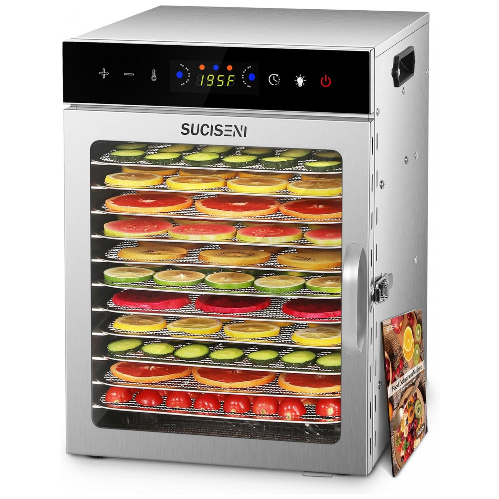 ECTQFM978MKF0B_0-1.jpg - Desidratador de Alimentos SUCISENI com 12 Bandejas de Aço Inoxidável, 1000W, Timer de 24 Horas e Controle de Temperatura 195°C, Ideal para Jerky,