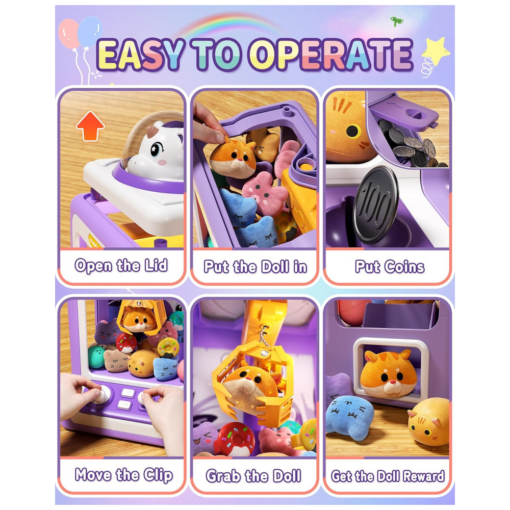 ECTQFMNM4V6D0B_1-1.jpg - Máquina de Garra Eletrônica Infantil Jovow Mini Branca 30 Brindes Música Silenciosa Controle 09kg 9" À Pilha Para Festas e Aniversários