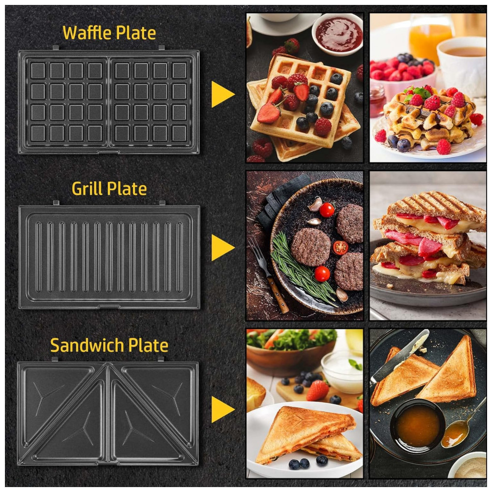 ECTQFP12ZCGF0B_1-1.jpg - OSTBA Sanduicheira 3 em 1 com Placas Removíveis, Grill de Panini, Máquina de Waffle, Torradeira, Antiaderente, 750W Compacta para Café da Manhã