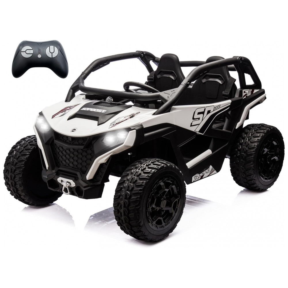ECTQFRKBWG9D0B_0-1.jpg - Carrinho Elétrico Infantil 4x4 Sopbost XL 24V 10Ah 2 Lugares 4 Motores 75W Controle Remoto Suspensão Molas Bluetooth Branco