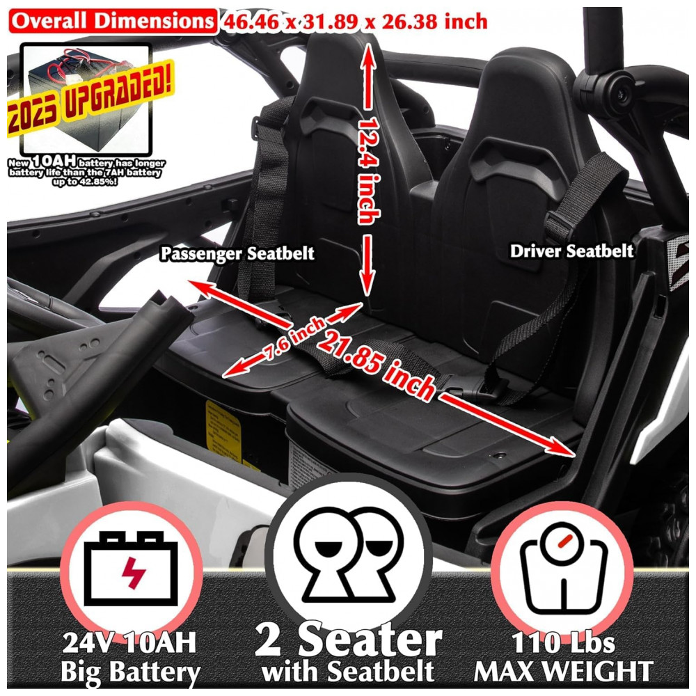 ECTQFRKBWG9D0B_4-1.jpg - Carrinho Elétrico Infantil 4x4 Sopbost XL 24V 10Ah 2 Lugares 4 Motores 75W Controle Remoto Suspensão Molas Bluetooth Branco