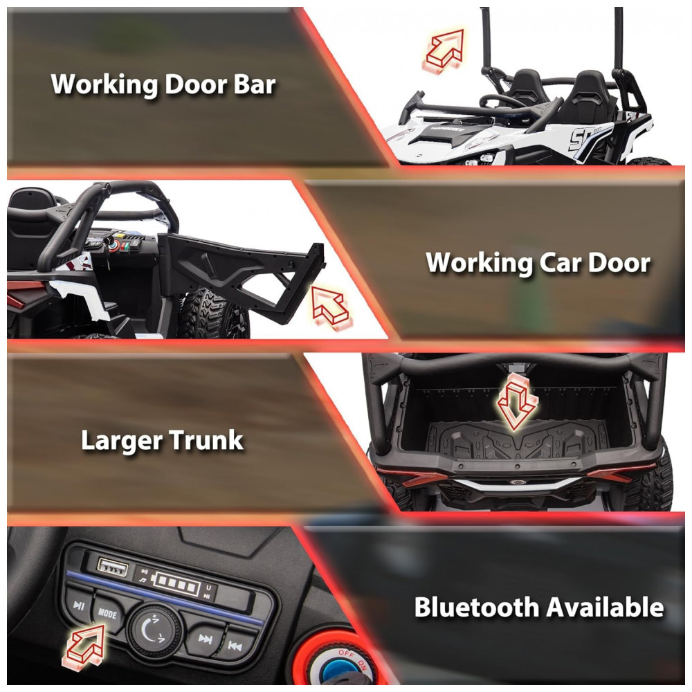 ECTQFRKBWG9D0B_5-1.jpg - Carrinho Elétrico Infantil 4x4 Sopbost XL 24V 10Ah 2 Lugares 4 Motores 75W Controle Remoto Suspensão Molas Bluetooth Branco