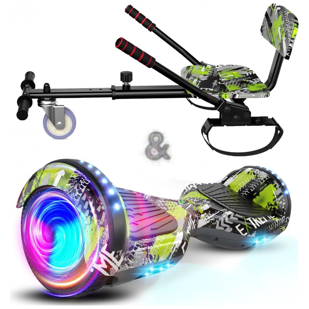 Hoverboard SISIGAD Verde e Preto 6,5" com Bluetooth, Luzes LED e Certificação UL2272 – Até 12,8 km/h, Autonomia de 12,8 km