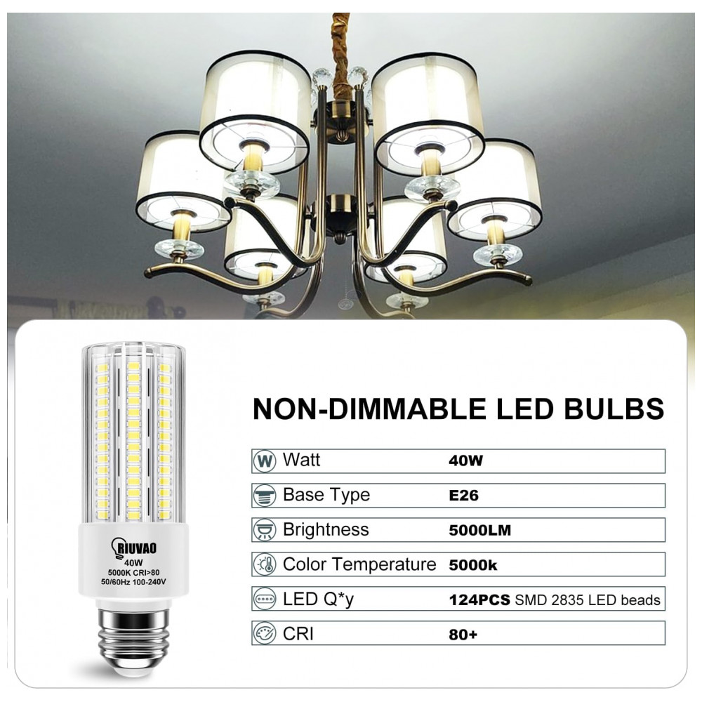 ECTQFVDYK7GF0B_2-1.jpg - Lâmpada de Milho LED 40W Equivalente a 300W Incandescente 5000 Lumens Luz Branca Fria 5000K Base Média E26E27 RIUVAO