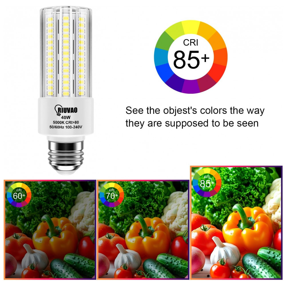 ECTQFVDYK7GF0B_4-1.jpg - Lâmpada de Milho LED 40W Equivalente a 300W Incandescente 5000 Lumens Luz Branca Fria 5000K Base Média E26E27 RIUVAO