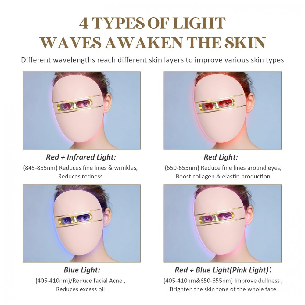 ECTQFVRCTC4F0B_1-1.jpg - Máscara de LED com Terapia de Luz, Luz Vermelha para Rugas e Luz Azul para Acne - Kit Recarregável de 1 Unidade