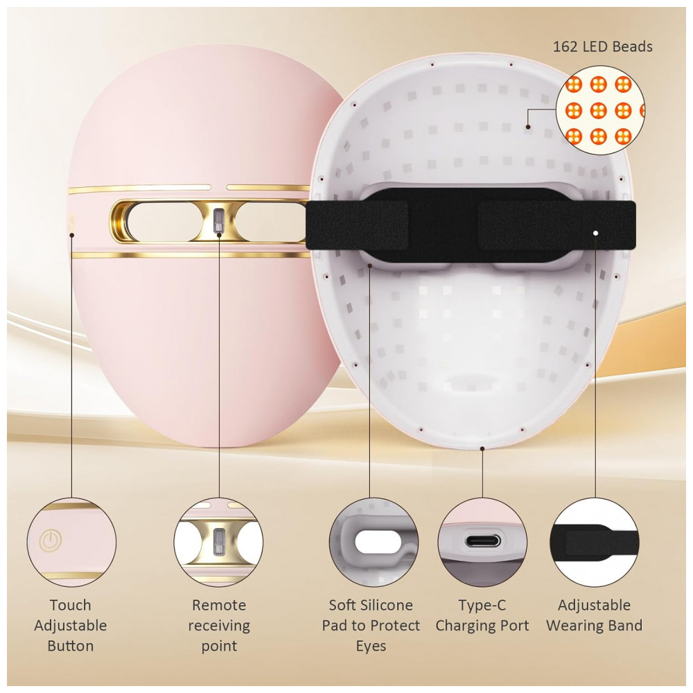 ECTQFVRCTC4F0B_6-1.jpg - Máscara de LED com Terapia de Luz, Luz Vermelha para Rugas e Luz Azul para Acne - Kit Recarregável de 1 Unidade