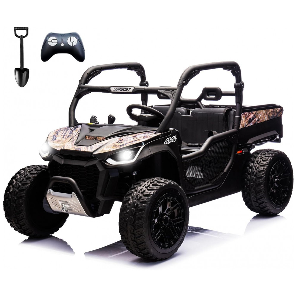 ECTQG34V8R6D0B_0-1.jpg - UTV Infantil Elétrico Sopbost Camuflado 24V 2 Lugares 4 Motores 75W Caçamba Grande Automática 4WD Pneus EVA Controle Bluetooth 10Ah