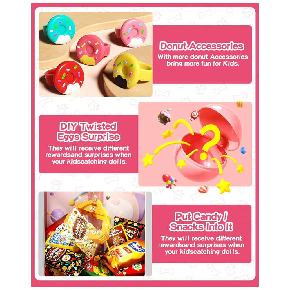 ECTQG7P3VT6D0B_2-1.jpg - Máquina de Garra Rabbit para Crianças Jovow Rosa com 30 Brinquedos Música e Moedas para Festa e Diversão