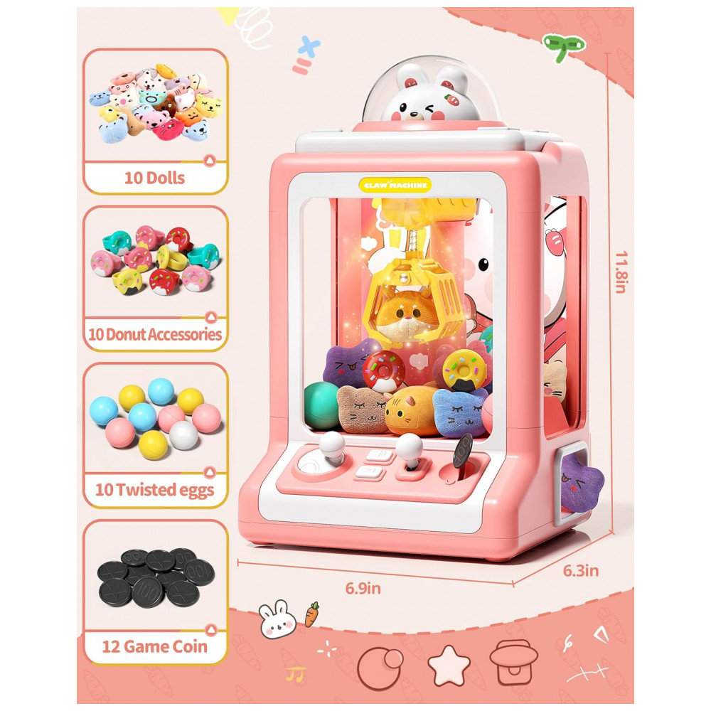 ECTQG7P3VT6D0B_3-1.jpg - Máquina de Garra Rabbit para Crianças Jovow Rosa com 30 Brinquedos Música e Moedas para Festa e Diversão