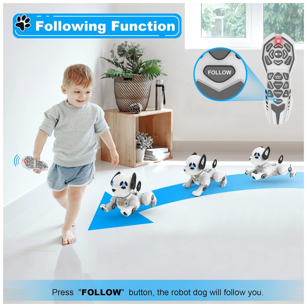 ECTQGBDK2NZD0B_1-1.jpg - Robô Cachorro Programável Preto e Branco – Controle Remoto, Imitador de Sons, Dança e “Handstand” para Crianças