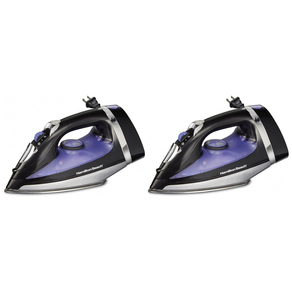 ECTQGJLK18DF0B_0-1.jpg - Ferro a Vapor Hamilton Beach para Roupas com Base de Aço Inoxidável, 1200 Watts, Cabo Retrátil de 2,4 Metros, Preto - Pacote com 2 Unidades