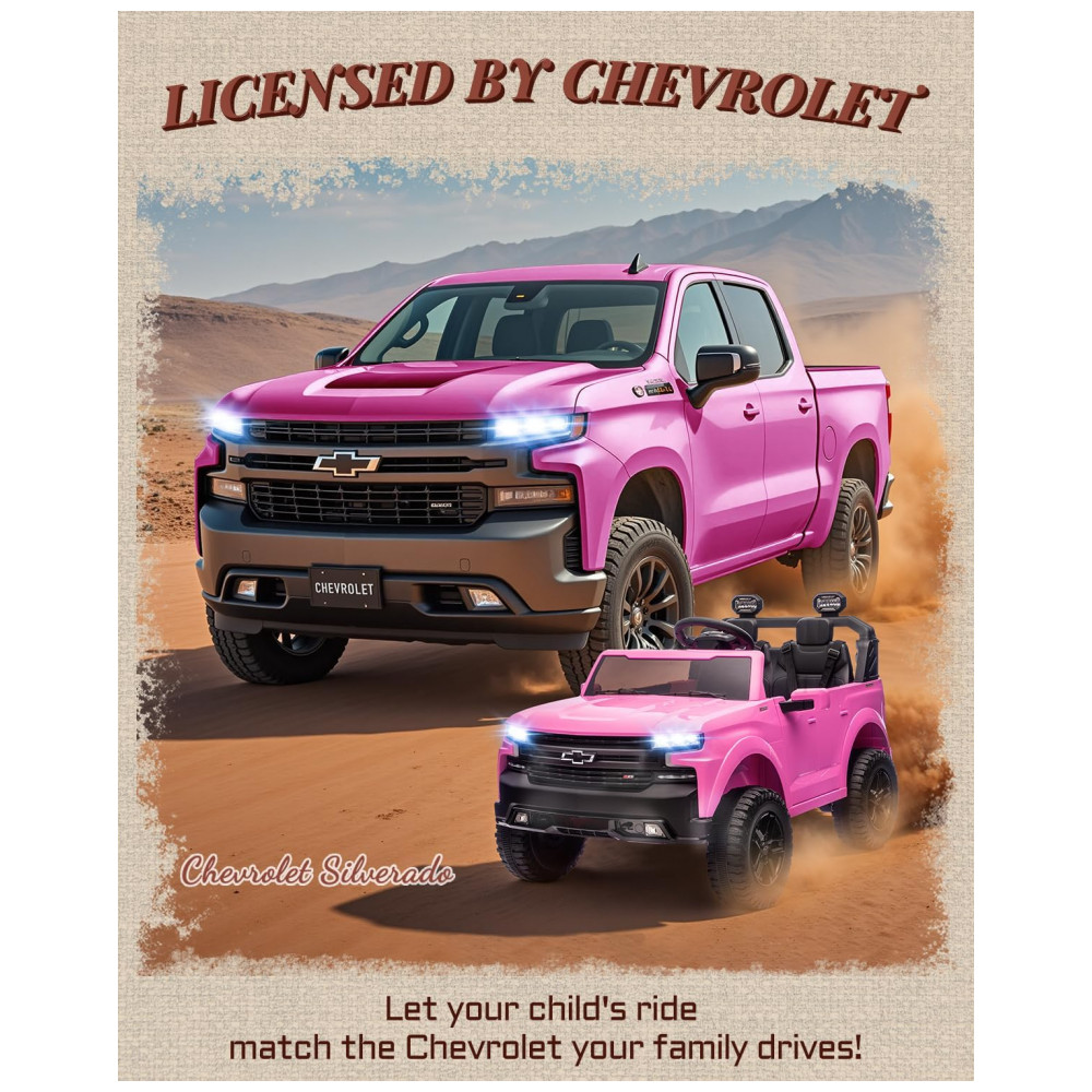 ECTQGM6Y8NKF0B_1-1.jpg - Carro Elétrico Infantil Chevrolet Silverado 24V Rosa 2 Lugares com Controle Remoto, Bluetooth, Luzes LED e Cinto de Segurança