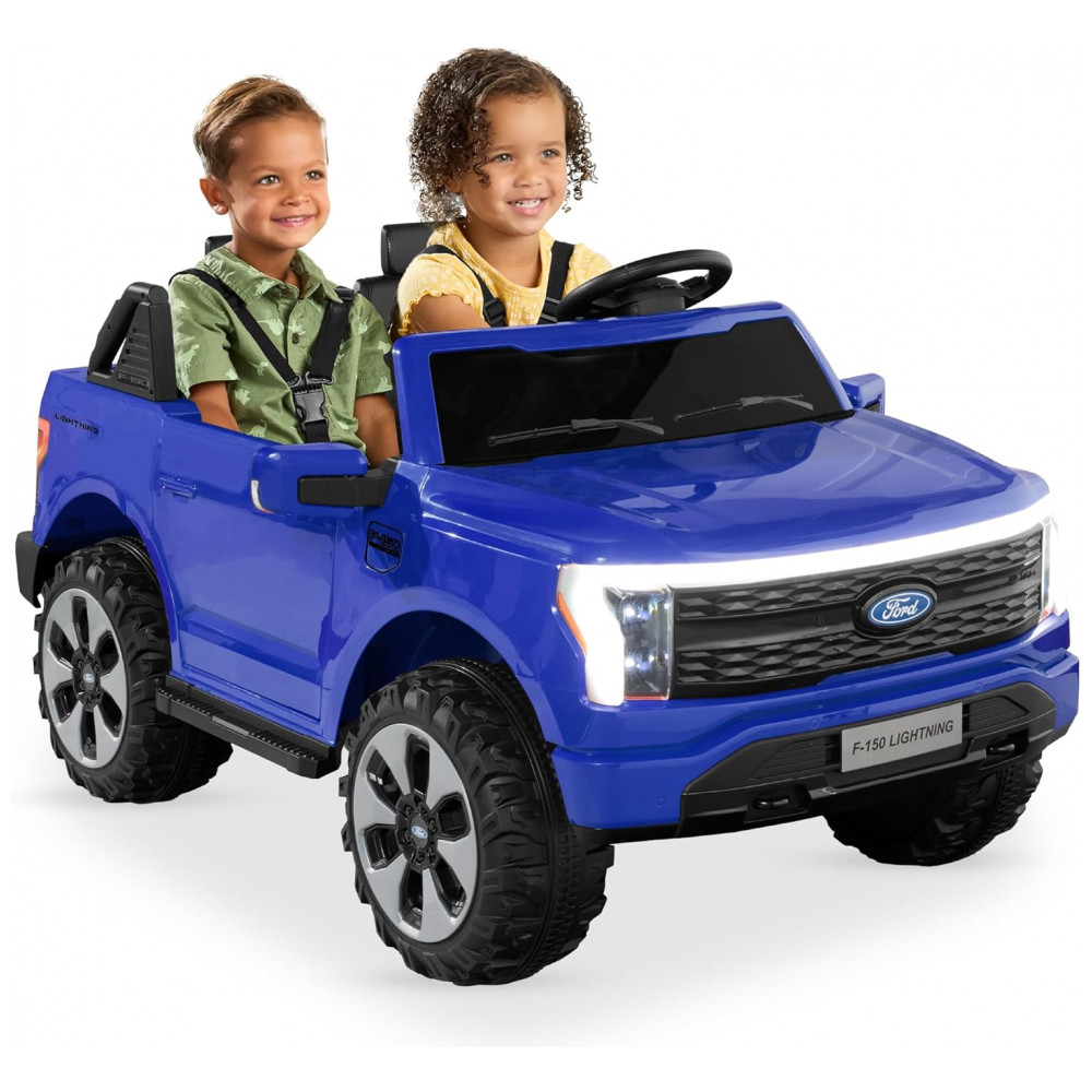 ECTQGML4Q6MD0B_0-1.jpg - Carro Elétrico Infantil Licenciado Best Choice Products Ford F-150 Lightning 24V Azul, 2 Lugares, com Controle Remoto e Bluetooth, Capacidade de 60 kg