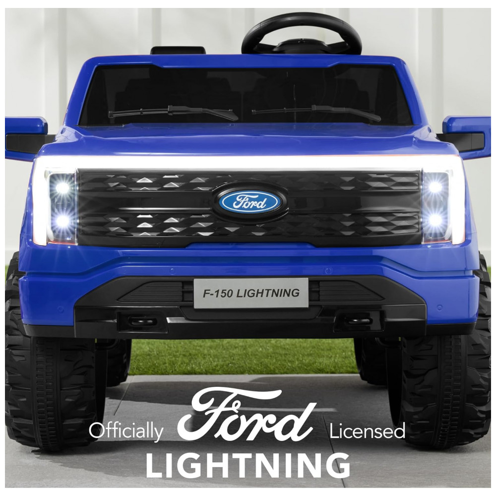 ECTQGML4Q6MD0B_1-1.jpg - Carro Elétrico Infantil Licenciado Best Choice Products Ford F-150 Lightning 24V Azul, 2 Lugares, com Controle Remoto e Bluetooth, Capacidade de 60 kg