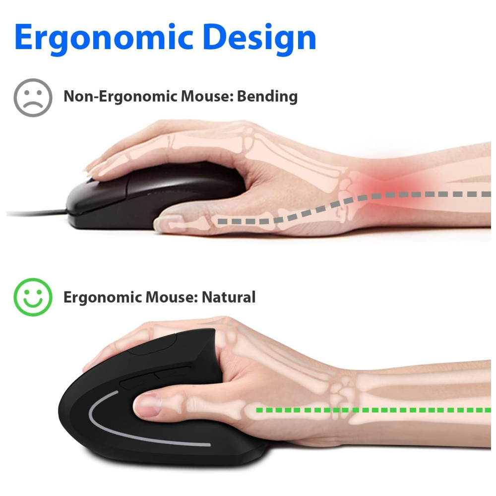 ECTQGMN1HRQ90B_1-1.jpg - Mouse Ergonômico Vertical sem Fio Reduz a Tensão do Pulso com Botões Ópticos e Silencioso 800 1600 DPI 6 Botões BOMENYA Preto