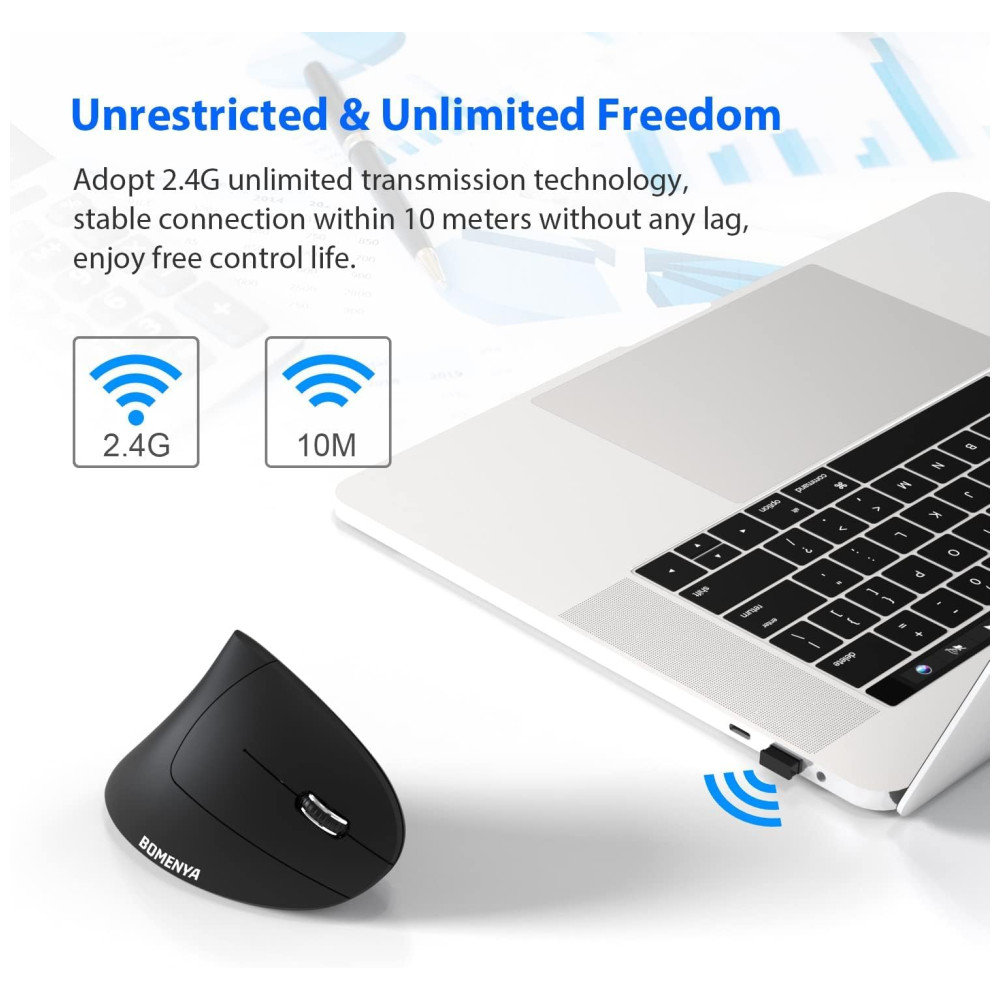 ECTQGMN1HRQ90B_5-1.jpg - Mouse Ergonômico Vertical sem Fio Reduz a Tensão do Pulso com Botões Ópticos e Silencioso 800 1600 DPI 6 Botões BOMENYA Preto