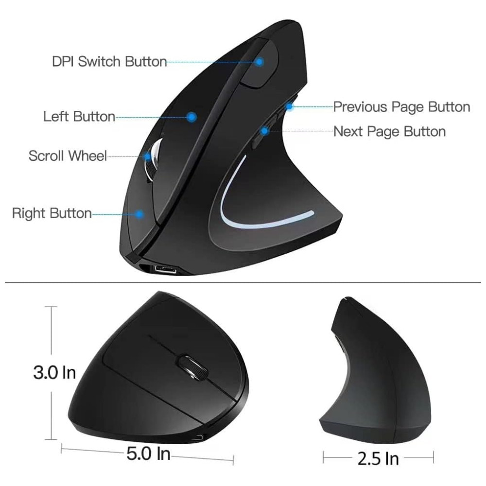 ECTQGMN1HRQ90B_6-1.jpg - Mouse Ergonômico Vertical sem Fio Reduz a Tensão do Pulso com Botões Ópticos e Silencioso 800 1600 DPI 6 Botões BOMENYA Preto