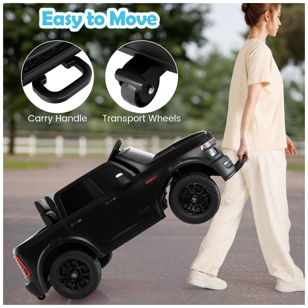 ECTQGQB8NSRF0B_5-1.jpg - Carro Elétrico Infantil 2 Lugares 24V, 2x100W, Controle Remoto, Suspensão 4 Rodas, Costzon Ram 2500 Rebel, Preto