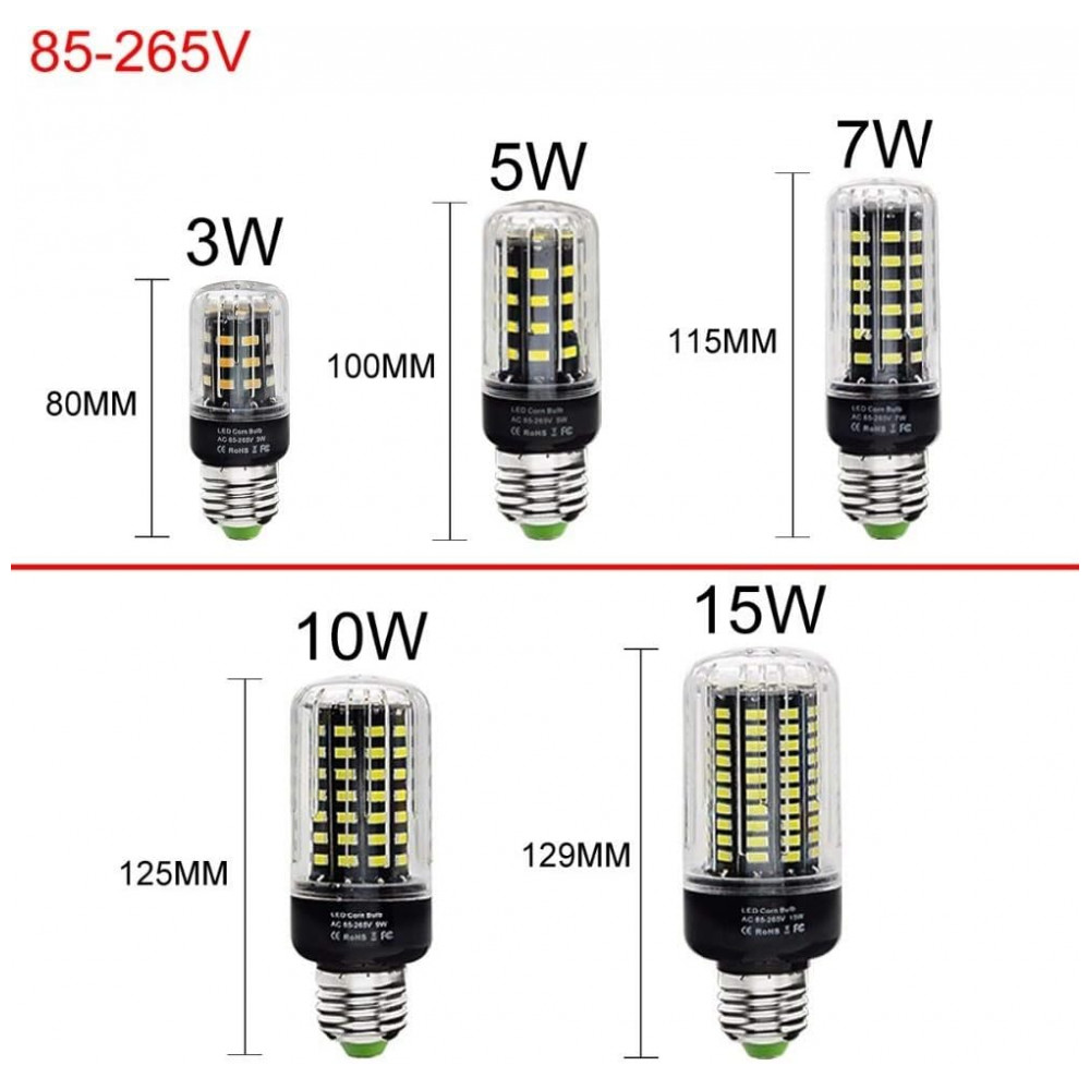 ECTQGSPN5XTF0B_3-1.jpg - YSJX Lâmpadas LED Milho 10W, Pacote com 10 Unidades, Base E27, AC85V-265V, SMD5733, Luz Branca Quente, Sem Flicker, Econômicas,Generic