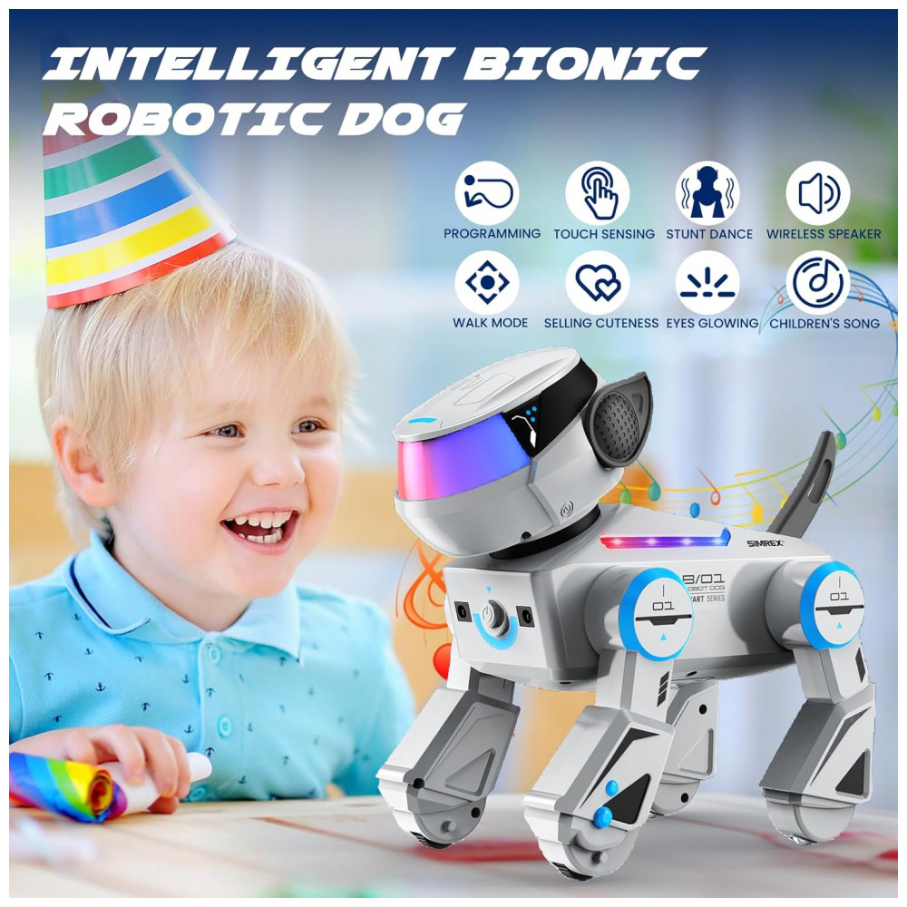 ECTQGTRY5TYD0B_1-1.jpg - Robô Cachorro Programável Cinza – SIMREX, Cão Robótico Interativo com Bluetooth, Controle Remoto, Sensores de Toque e Dança