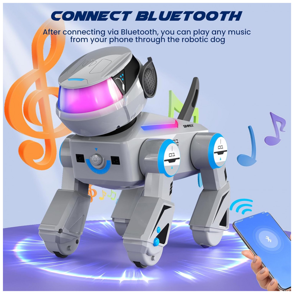 ECTQGTRY5TYD0B_6-1.jpg - Robô Cachorro Programável Cinza – SIMREX Cão Robótico Interativo com Bluetooth Controle Remoto Sensores de Toque e Dança