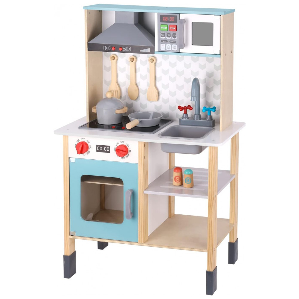 ECTQGVYLPKSB0B_0-1.jpg - Cozinha de Brinquedo Realista com Luzes e Sons em Madeira para Crianças de 3 a 8 Anos, TOOKYLAND, Azul