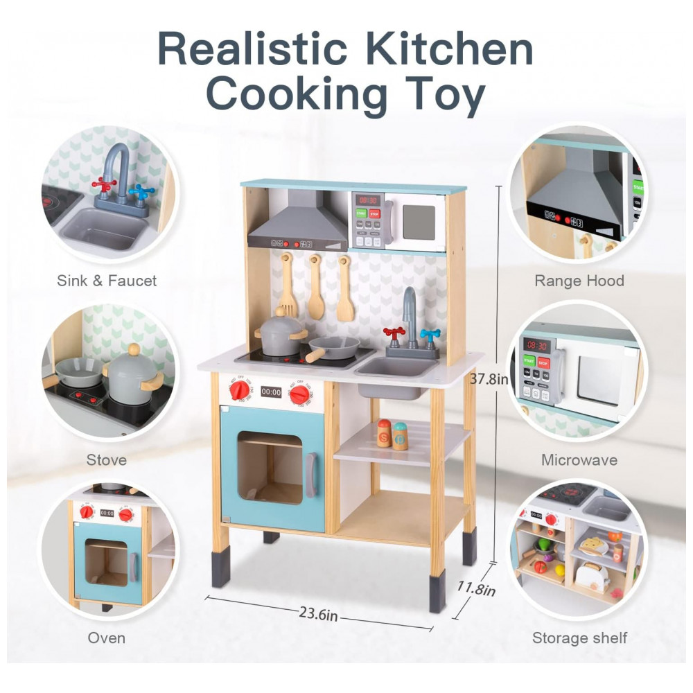 ECTQGVYLPKSB0B_1-1.jpg - Cozinha de Brinquedo Realista com Luzes e Sons em Madeira para Crianças de 3 a 8 Anos, TOOKYLAND, Azul