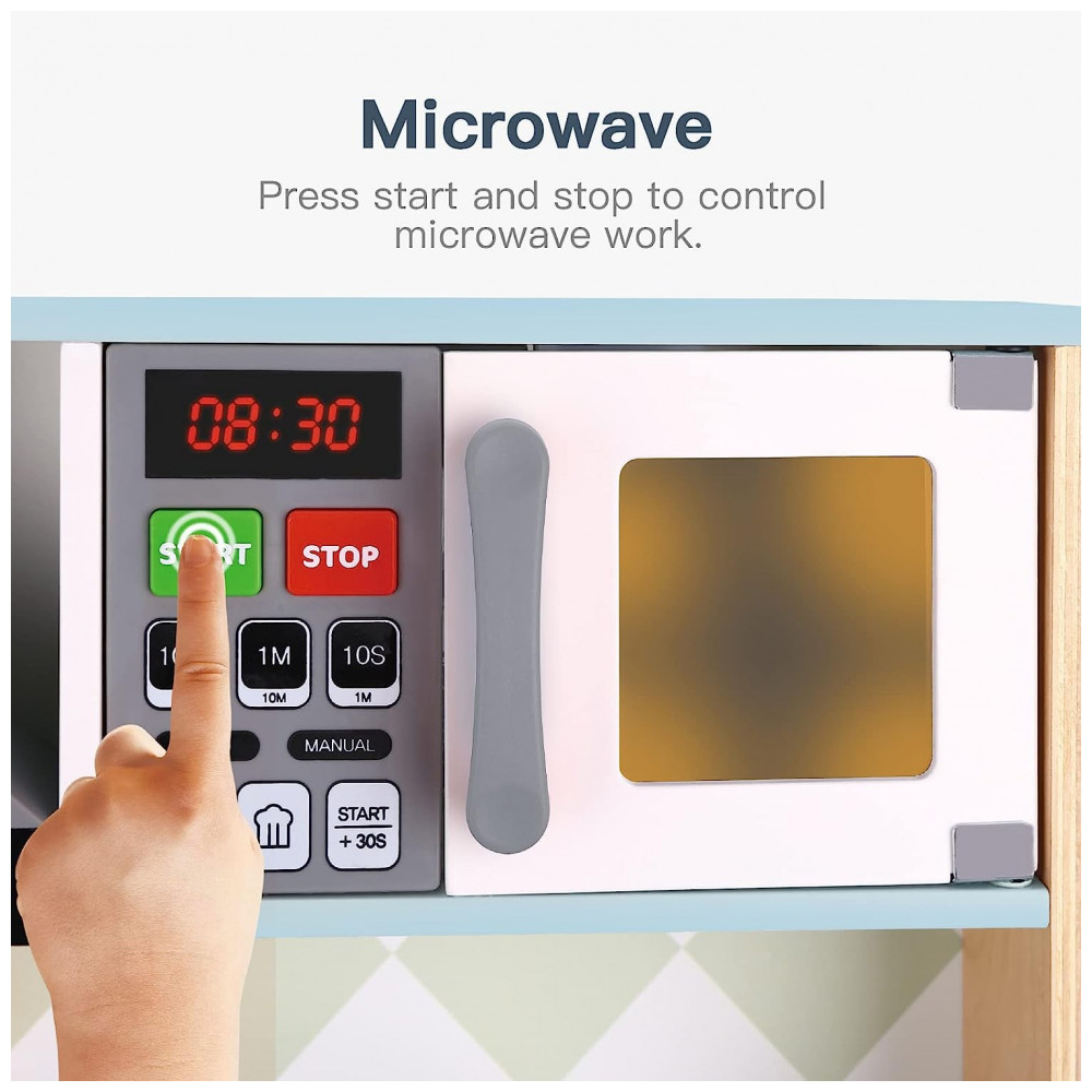 ECTQGVYLPKSB0B_2-1.jpg - Cozinha de Brinquedo Realista com Luzes e Sons em Madeira para Crianças de 3 a 8 Anos, TOOKYLAND, Azul