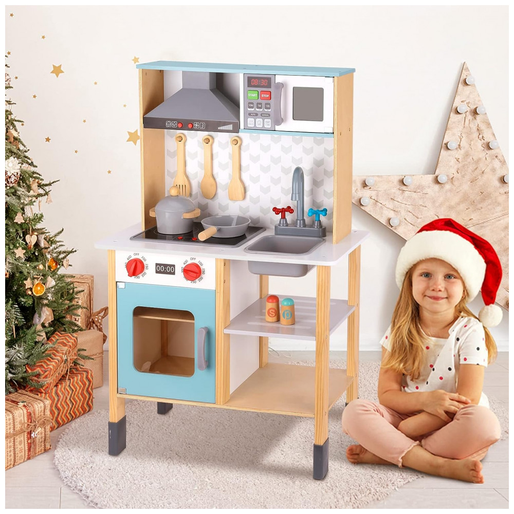ECTQGVYLPKSB0B_5-1.jpg - Cozinha de Brinquedo Realista com Luzes e Sons em Madeira para Crianças de 3 a 8 Anos, TOOKYLAND, Azul